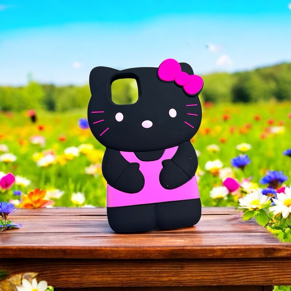 3D Hello Kitty Black and Pink Silicone iPhone Case